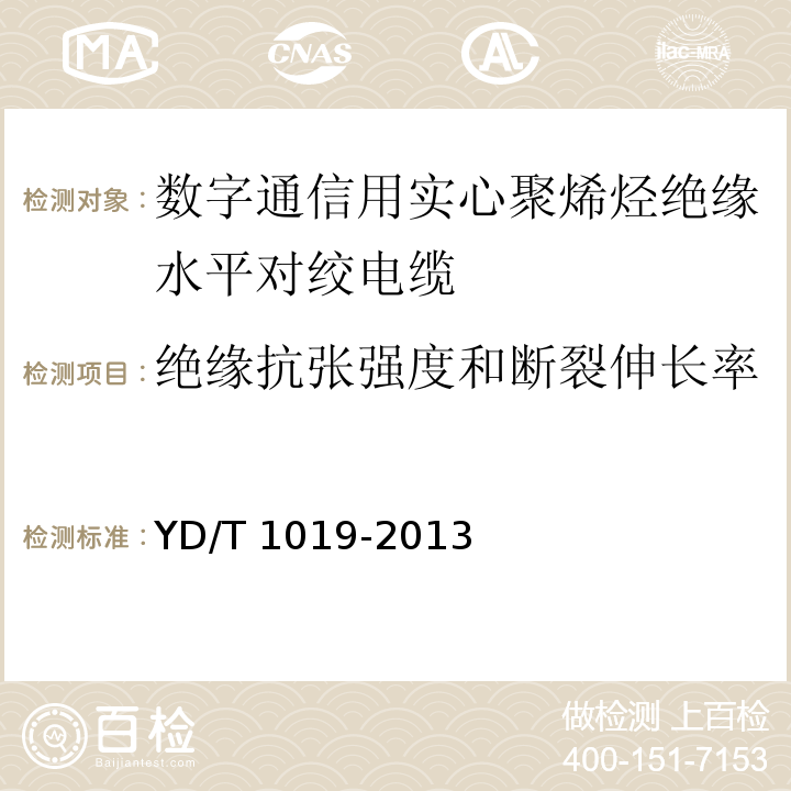 绝缘抗张强度和断裂伸长率 数字通信用实心聚烯烃绝缘水平对绞电缆YD/T 1019-2013