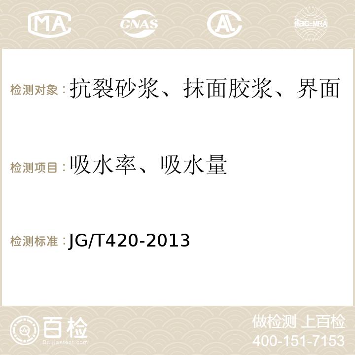 吸水率、吸水量 硬泡聚氨酯板薄抹灰外墻外保溫系統材料JG/T420-2013