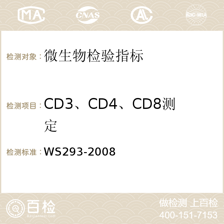 CD3、CD4、CD8测定 WS 293-2008 艾滋病和艾滋病病毒感染诊断标准