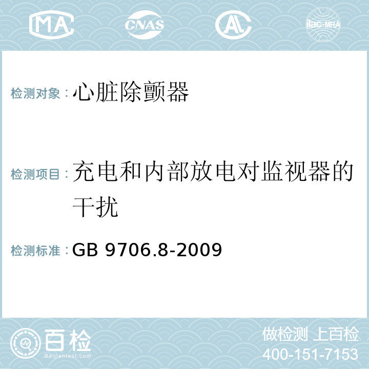 充电和内部放电对监视器的干扰 医用电气设备 第2-4部分：心脏除颤器安全专用要求GB 9706.8-2009