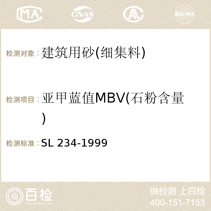 亚甲蓝值MBV(石粉含量) SL 234-1999 泵站施工规范(附条文说明)