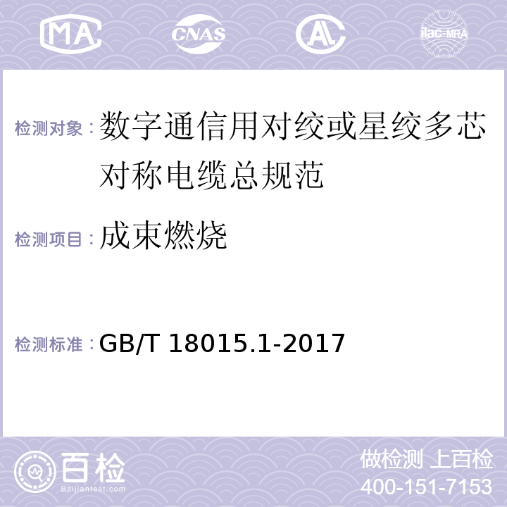 成束燃烧 数字通信用对绞或星绞多芯对称电缆 第1部分：总规范 GB/T 18015.1-2017