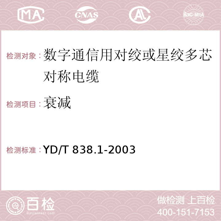 衰减 数字通信用对绞或星绞多芯对称电缆 第1部分：总规范YD/T 838.1-2003