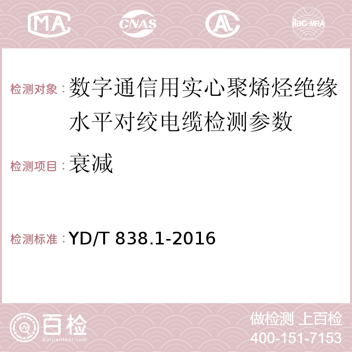 衰减 数字通信用对绞/星绞对称电缆 第1部分：总则 YD/T 838.1-2016中6.3.4