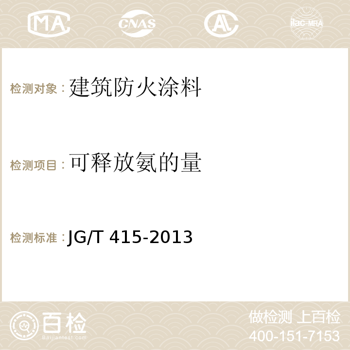 可釋放氨的量 建筑防火涂料有害物質限量及檢測方法JG/T 415-2013