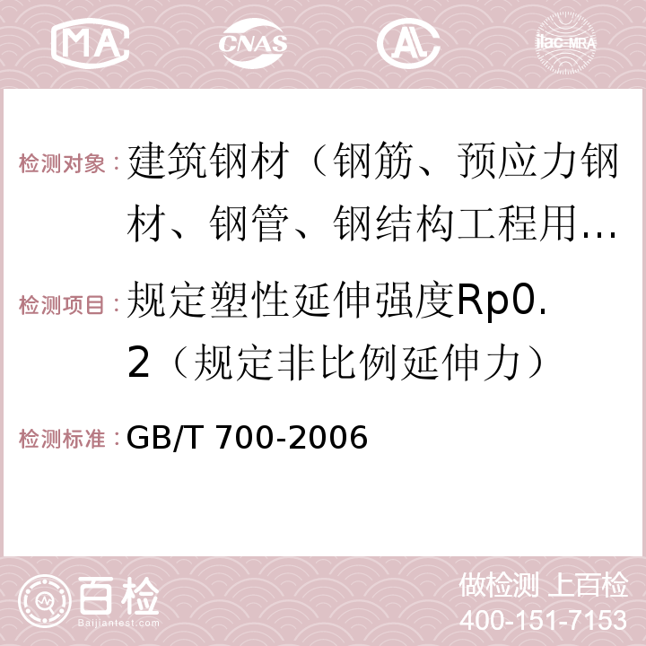 规定塑性延伸强度Rp0.2（规定非比例延伸力） GB/T 700-2006 碳素结构钢