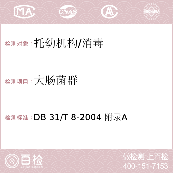 大肠菌群 DB31/T 8-2004 托幼机构环境、空气、物体表面卫生要求及检测方法