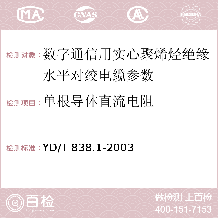 单根导体直流电阻 数字通信用对绞/星绞对称电缆 第一部分:总则 YD/T 838.1-2003