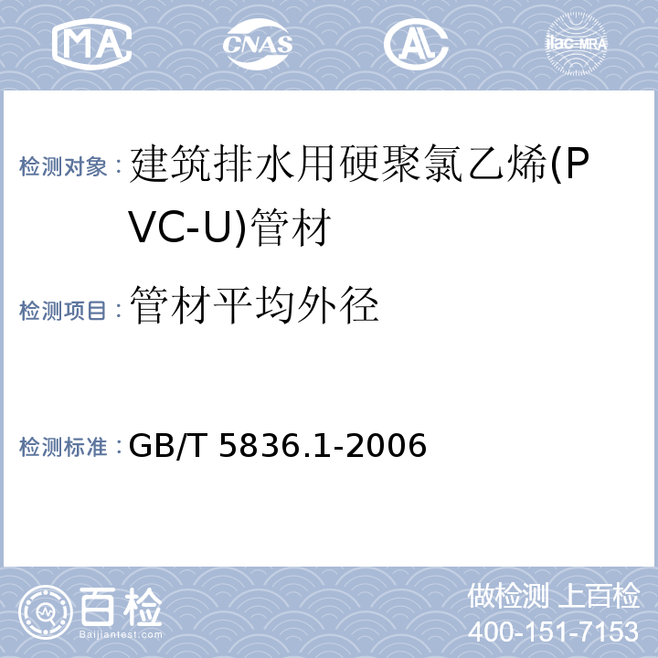 管材平均外径 建筑排水用硬聚氯乙烯(PVC-U)管材GB/T 5836.1-2006