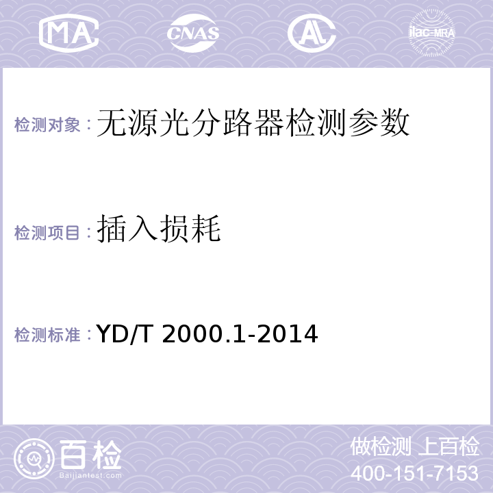 插入损耗 平面光波导集成光路器件 第1部分：基于平面光波导(PLC)的光功率分路器 YD/T 2000.1-2014中6.4