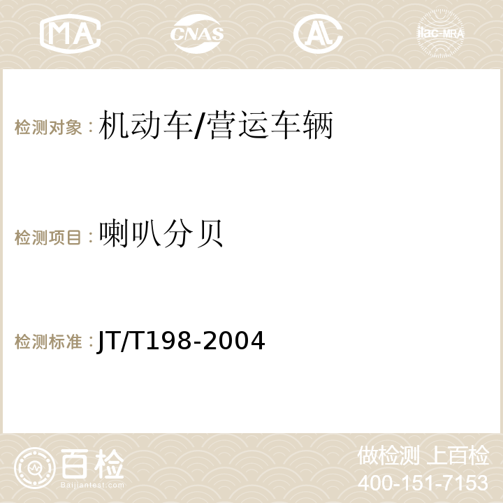 喇叭分贝 营运车辆技术等级划分和评定要求 /JT/T198-2004