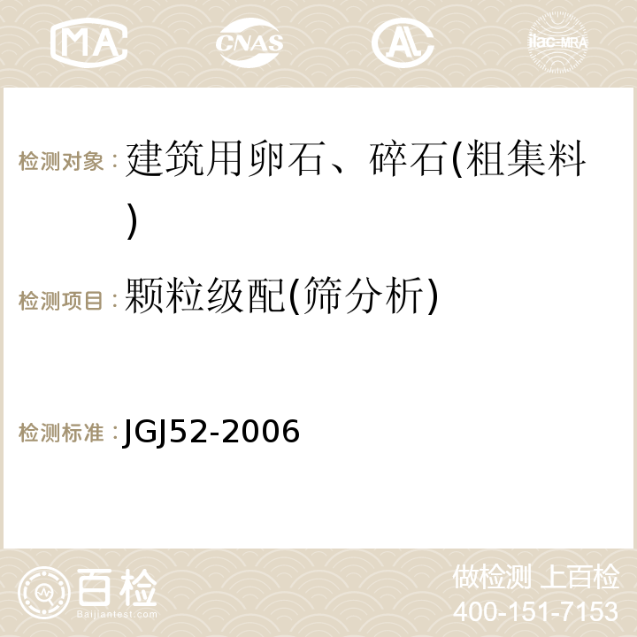 颗粒级配(筛分析) 普通混凝土用砂、石质量及检验方法标准 JGJ52-2006