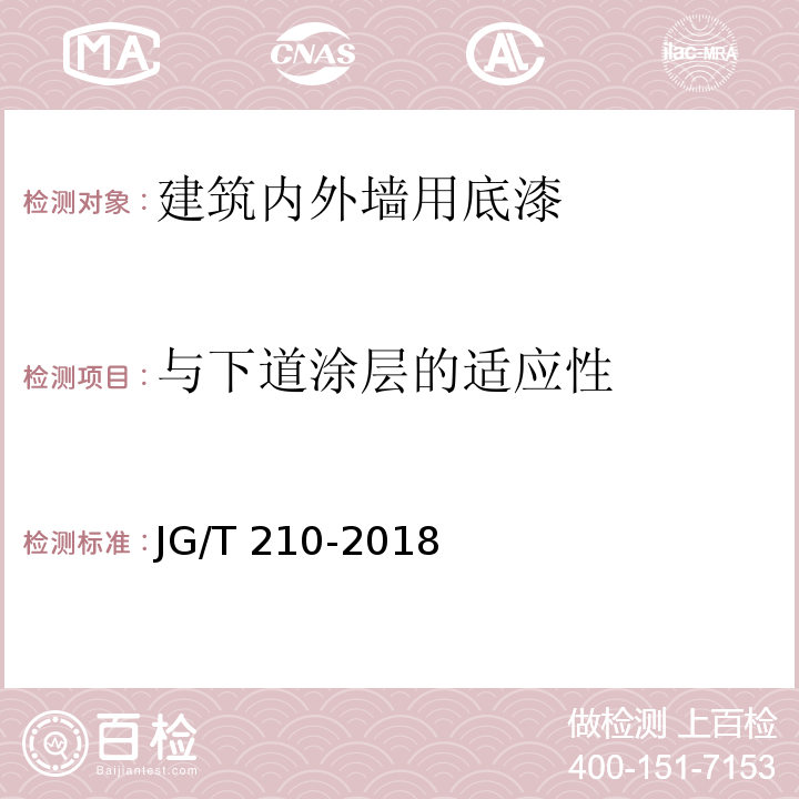 与下道涂层的适应性 建筑内外墙用底漆 JG/T 210-2018（6.16）