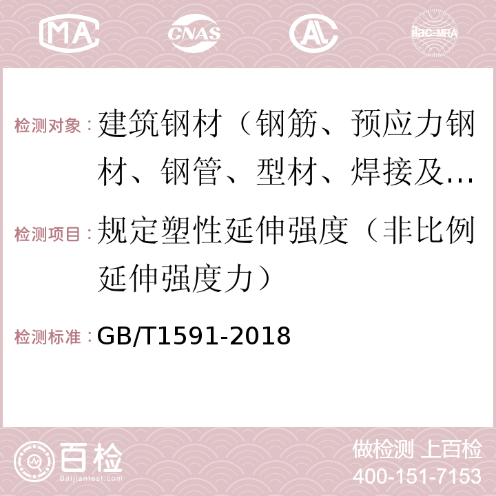 规定塑性延伸强度（非比例延伸强度力） 低合金高强度结构钢 GB/T1591-2018