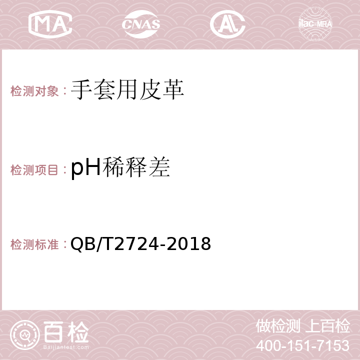 pH稀释差 毛皮成品 pH值的测定QB/T2724-2018
