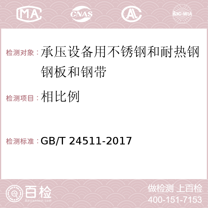 相比例 GB/T 24511-2017 承压设备用不锈钢和耐热钢钢板和钢带