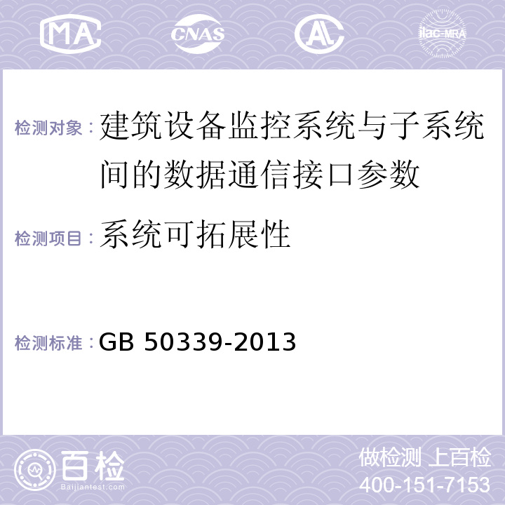 系统可拓展性 智能建筑工程质量验收规范 GB 50339-2013第17.0.15条