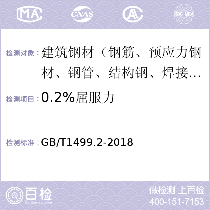 0.2%屈服力 钢筋混凝土用钢 第2部分：热轧带肋钢筋 GB/T1499.2-2018