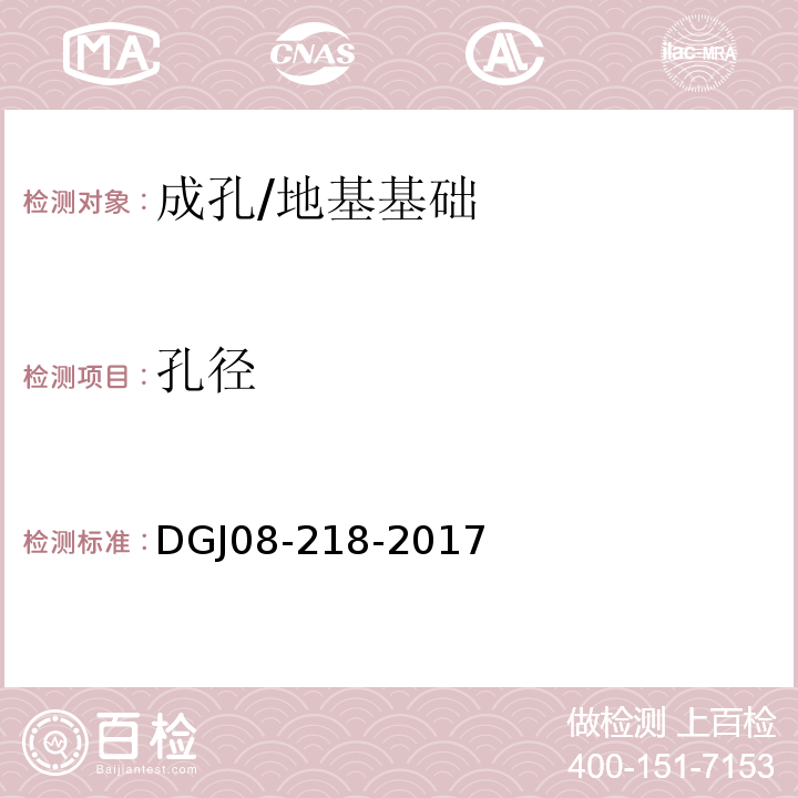 孔径 DGJ08-218-2017 建筑地基与基桩检测技术规程/