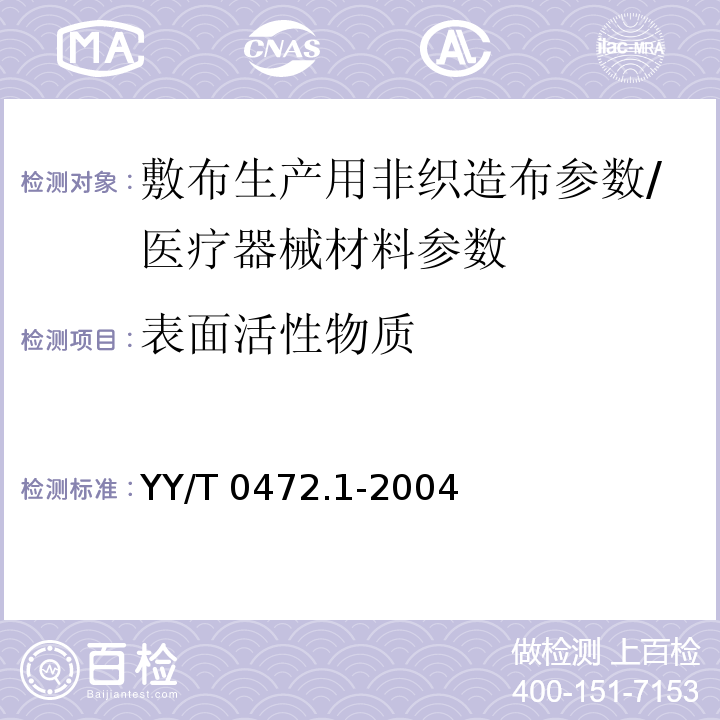 表面活性物质 医用非织造敷布试验方法 第1部分:敷布生产用非织造布/YY/T 0472.1-2004