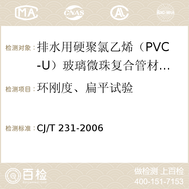 环刚度、扁平试验 CJ/T 231-2006 排水用硬聚氯乙烯(PVC-U)玻璃微珠复合管材