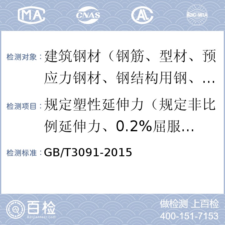 规定塑性延伸力（规定非比例延伸力、0.2%屈服力） 低压流体输送用焊接钢管 GB/T3091-2015