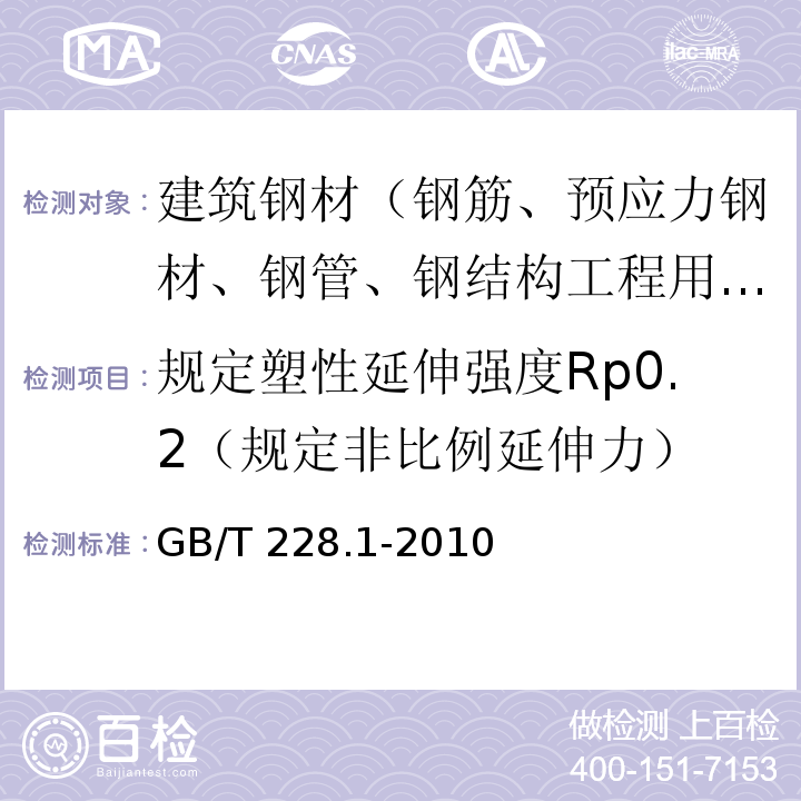 规定塑性延伸强度Rp0.2（规定非比例延伸力） 金属材料 室温拉伸试验方法 GB/T 228.1-2010