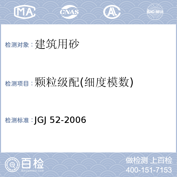 颗粒级配(细度模数) 普通混凝土用砂、石质量及检验方法标准 JGJ 52-2006