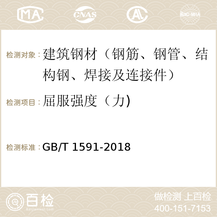 屈服强度（力) 低合金高强度结构钢 GB/T 1591-2018