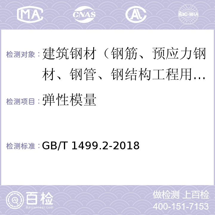 弹性模量 钢筋混凝土用钢 第2部分：热轧带肋钢筋 GB/T 1499.2-2018