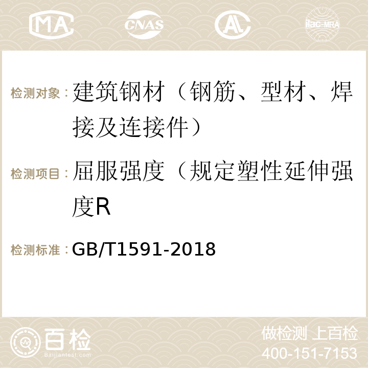 屈服强度（规定塑性延伸强度R 低合金高强度结构钢 GB/T1591-2018