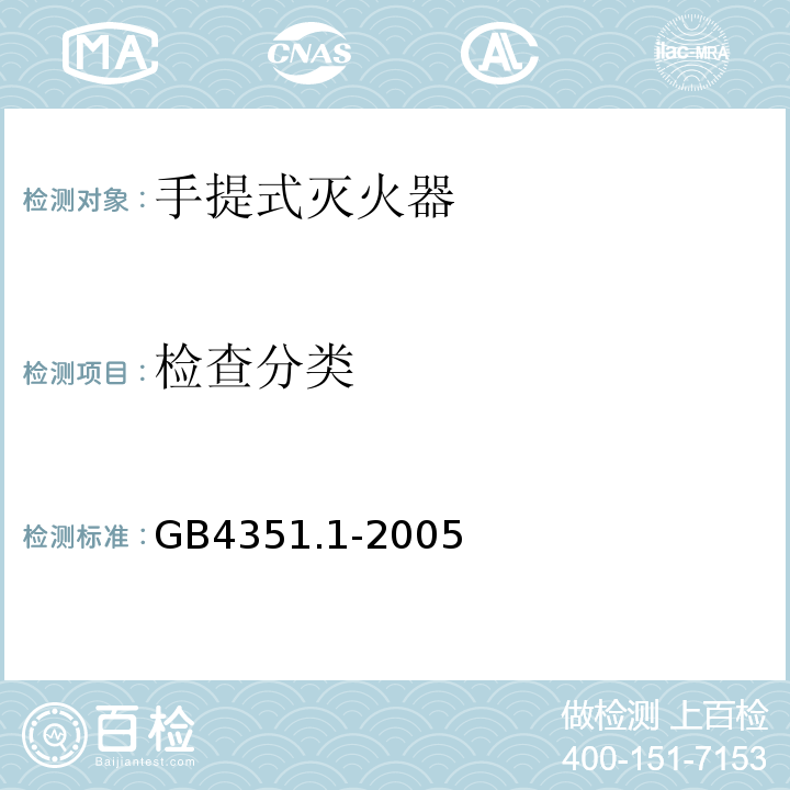 检查分类 GB 4351.1-2005 手提式灭火器 第1部分:性能和结构要求