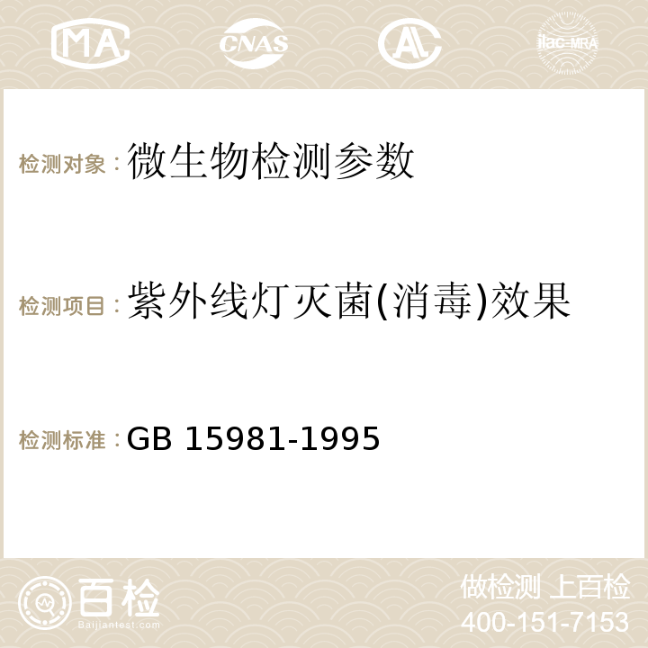 紫外线灯灭菌(消毒)效果 消毒技术规范 2002版（2.1.5.4）； 消毒与灭菌效果的评价方法与标准（第二篇） GB 15981-1995