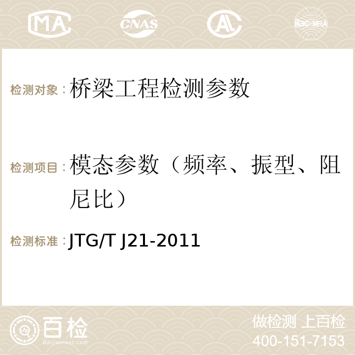 模态参数（频率、振型、阻尼比） 大跨径混凝土桥梁的试验方法 （颁布于1982年10月） 公路旧桥承载能力鉴定方法 （试行，1988.北京） 公路桥梁承载能力检测评定规程 JTG/T J21-2011