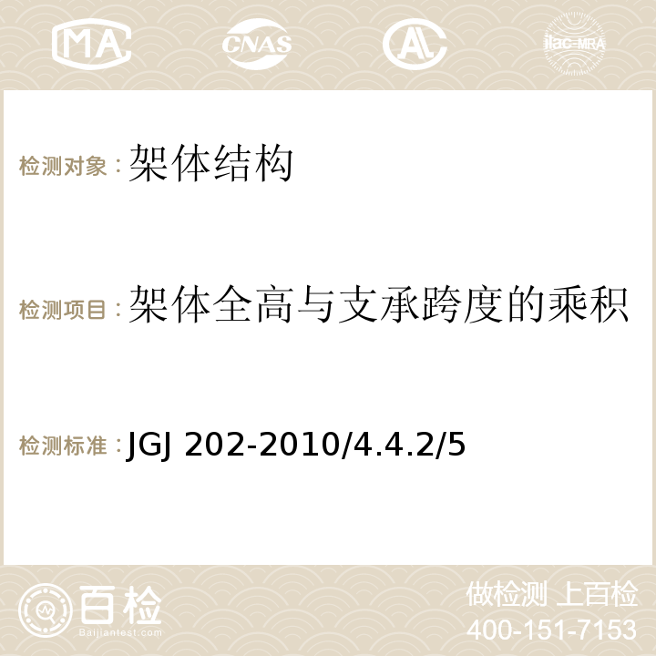 架体全高与支承跨度的乘积 建筑施工工具式脚手架安全技术规范 JGJ 202-2010/4.4.2/5