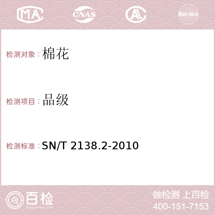 品级 SN/T 2138.2-2010 进出口纺织原料检验规程 植物纤维 第2部分:棉花