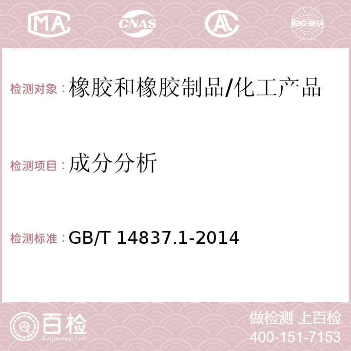 成分分析 橡胶和橡胶制品 热重分析法测定硫化胶和未硫化胶的成分 第1部分:丁二烯橡胶、乙烯-丙烯二元和三元共聚物、异丁烯-异戊二烯橡胶、异戊二烯橡胶、苯乙烯-丁二烯橡胶/GB/T 14837.1-2014