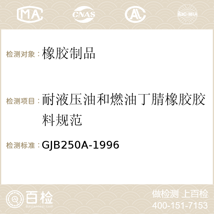 耐液压油和燃油丁腈橡胶胶料规范 GJB 250A-1996 GJB250A-1996