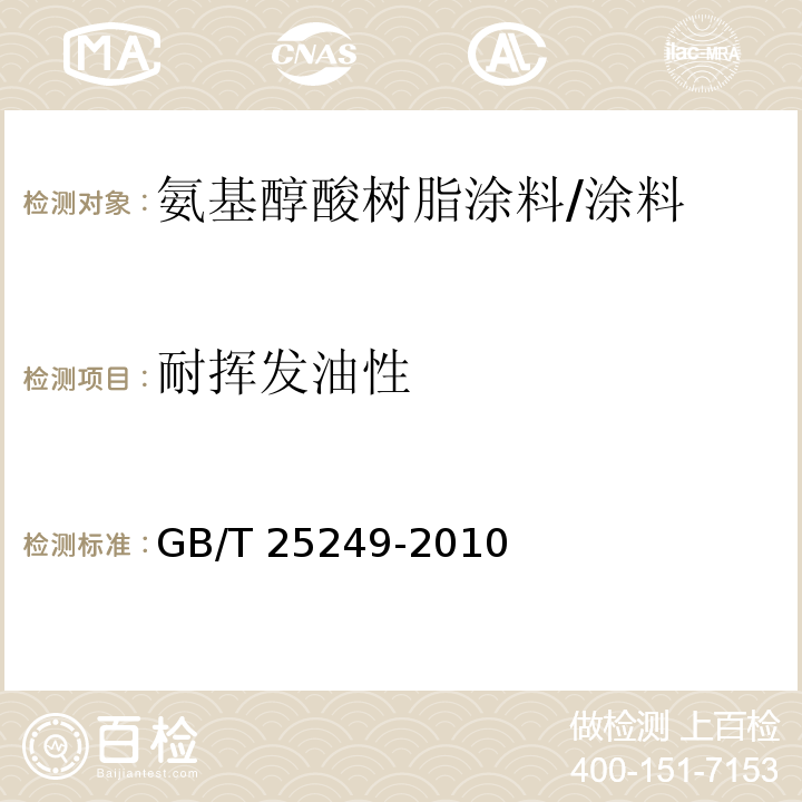 耐挥发油性 氨基醇酸树脂涂料 （5.20）/GB/T 25249-2010