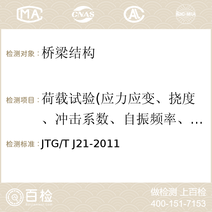 荷载试验(应力应变、挠度、冲击系数、自振频率、阻力比) 公路桥梁承载能力检测评定规程 JTG/T J21-2011