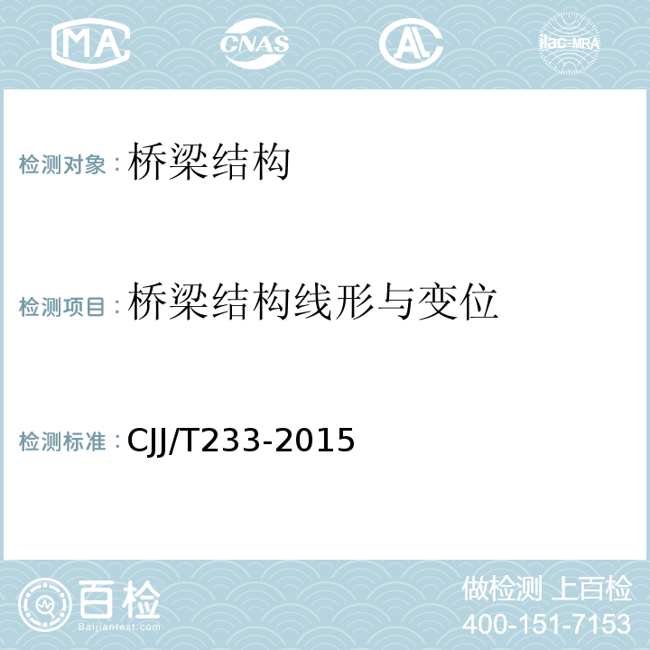 橋梁結構線形與變位 城市橋梁檢測與評定技術規范 CJJ/T233-2015