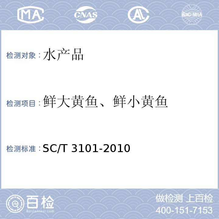 鲜大黄鱼、鲜小黄鱼 SC/T 3101-2010 鲜大黄鱼、冻大黄鱼、鲜小黄鱼、冻小黄鱼