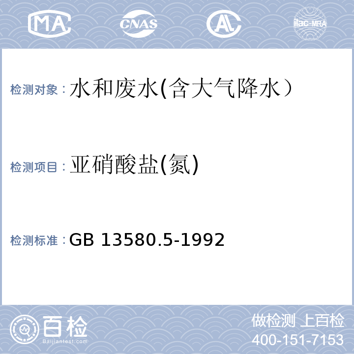 亚硝酸盐(氮) GB/T 13580.5-1992 大气降水中氟、氯、亚硝酸盐、硝酸盐、硫酸盐的测定 离子色谱法