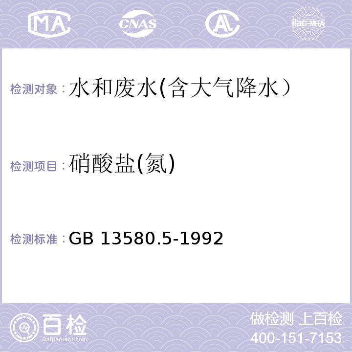 硝酸盐(氮) GB/T 13580.5-1992 大气降水中氟、氯、亚硝酸盐、硝酸盐、硫酸盐的测定 离子色谱法