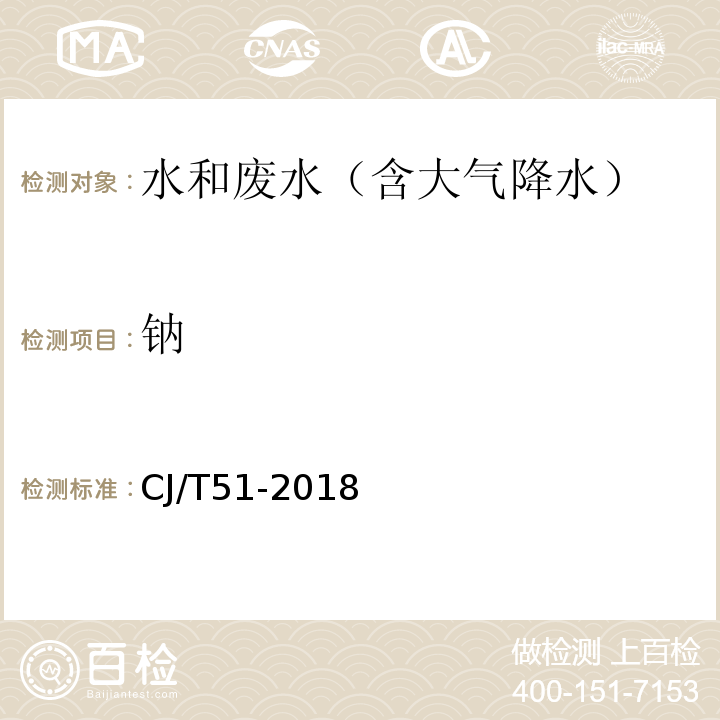 钠 城镇污水水质标准检验方法 ( 53 总钠的测定 电感耦合等离子体发射光谱法）CJ/T51-2018