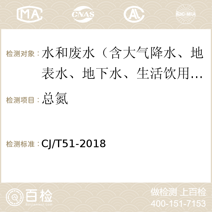 總氮 堿性過(guò)硫酸鉀消解紫外分光光度法 城市污水水質(zhì)檢驗(yàn)方法標(biāo)準(zhǔn) CJ/T51-2018