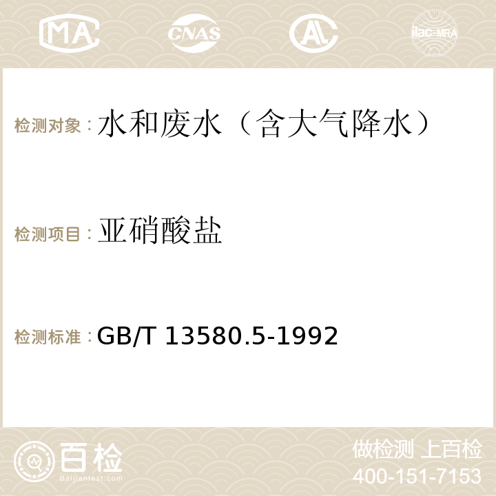 亚硝酸盐 大气降水 氟、氯、亚硝酸盐、硝酸盐、硫酸盐的测定 离子色谱法GB/T 13580.5-1992