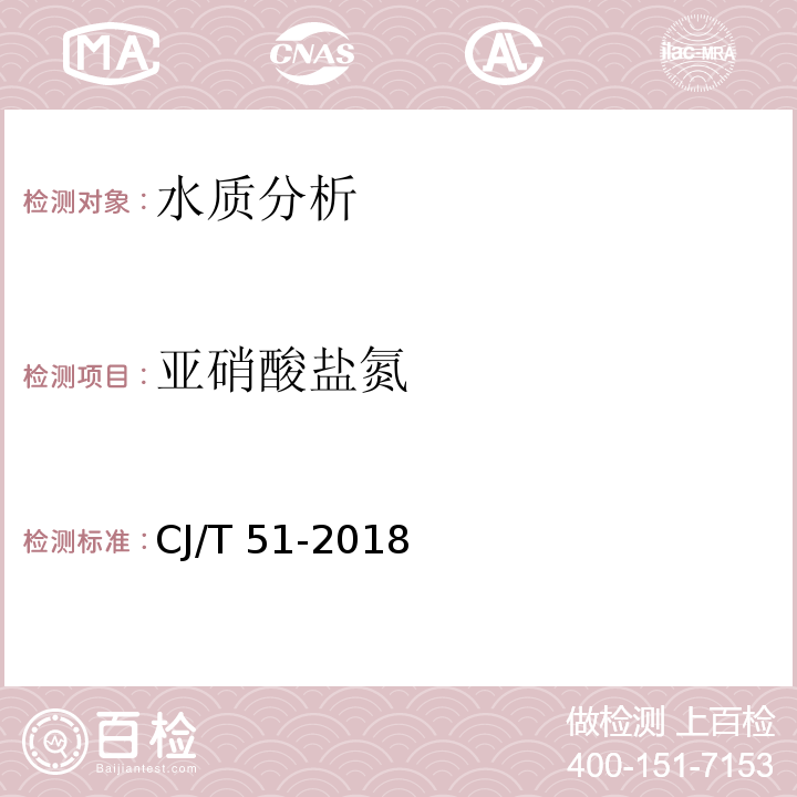 亚硝酸盐氮 城镇污水水质标准检验方法CJ/T 51-2018（24）