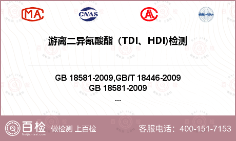 游离二异氰酸酯（TDI、HDI)检测