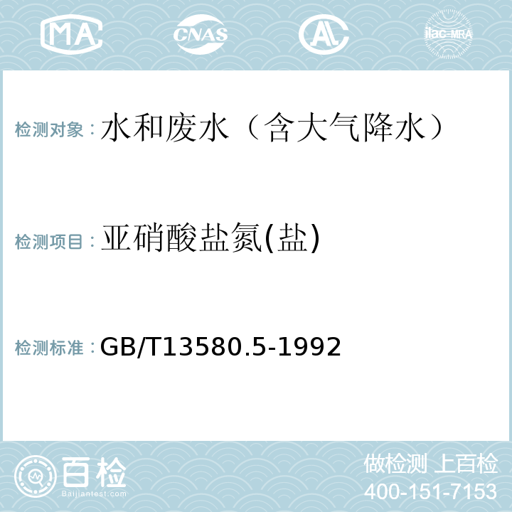 亚硝酸盐氮(盐) GB/T 13580.5-1992 大气降水中氟、氯、亚硝酸盐、硝酸盐、硫酸盐的测定 离子色谱法